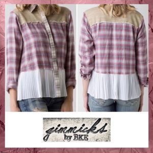 Gimmicks by BKE Mixed Media Plaid Shirt Small S